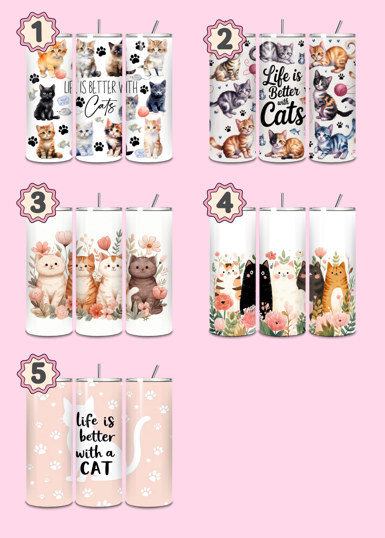 Cat Themed Thermal Stainless Steel Tumbler 20oz - Dogs | Pet Gifts For Humans | Choose Design