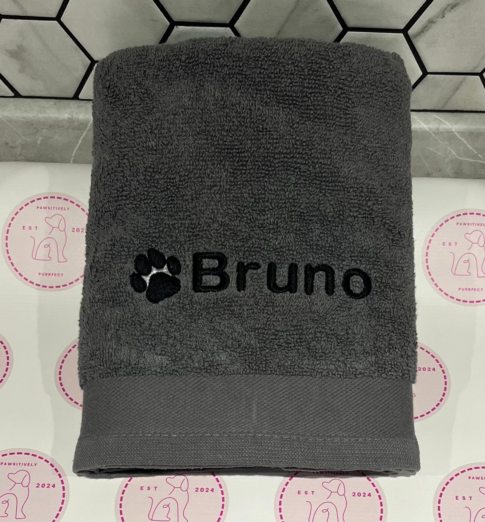 Personalised Embroidered Pet Towel - Pawsitively Purrfect