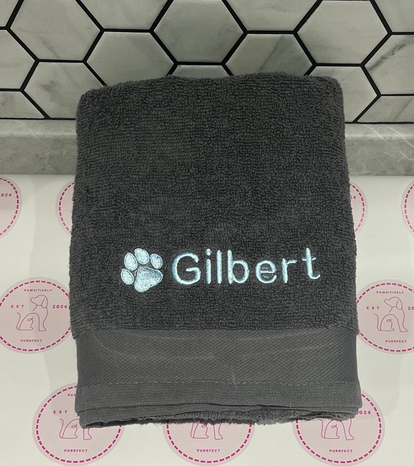 Personalised Embroidered Pet Towel - Pawsitively Purrfect