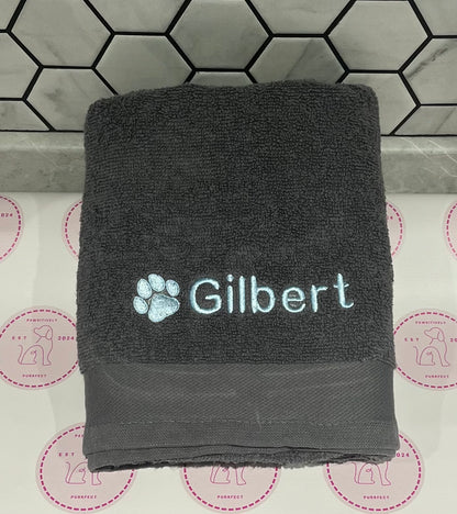 Personalised Embroidered Pet Towel - Pawsitively Purrfect