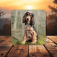 Dog printed on a cork backed coaster with a scenic background