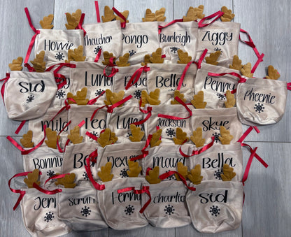 Personalised Christmas Reindeer Drawstring Bag | Perfect For Pets, Kids, Businesses