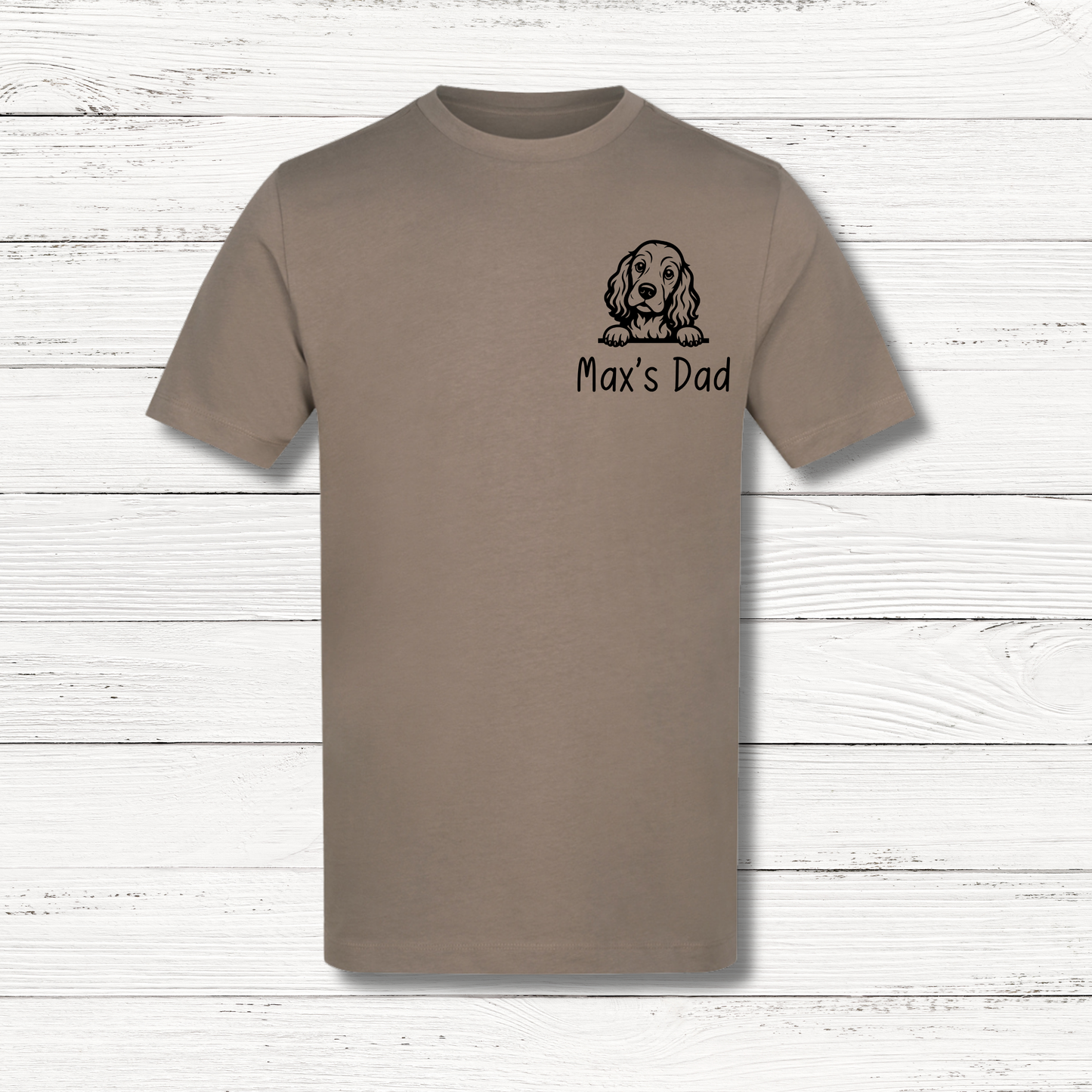 t shirt with dog outline and max's dad in black