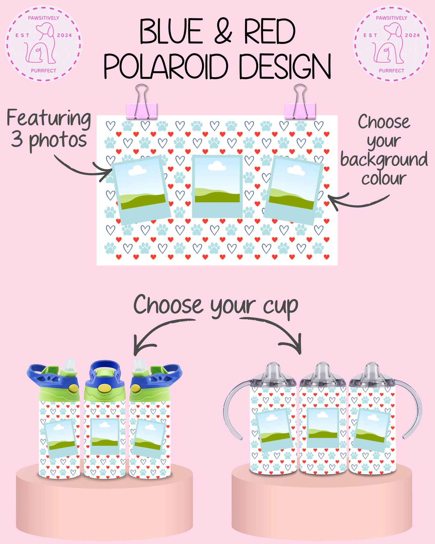 Personalised Pet Polaroid Thermal Stainless Steel Tumbler 12oz | Pet Gifts For Kids |