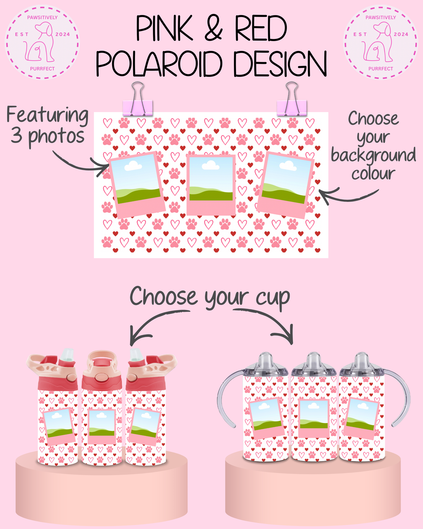 Personalised Pet Polaroid Thermal Stainless Steel Tumbler 12oz | Pet Gifts For Kids |