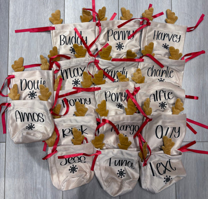Personalised Christmas Reindeer Drawstring Bag | Perfect For Pets, Kids, Businesses