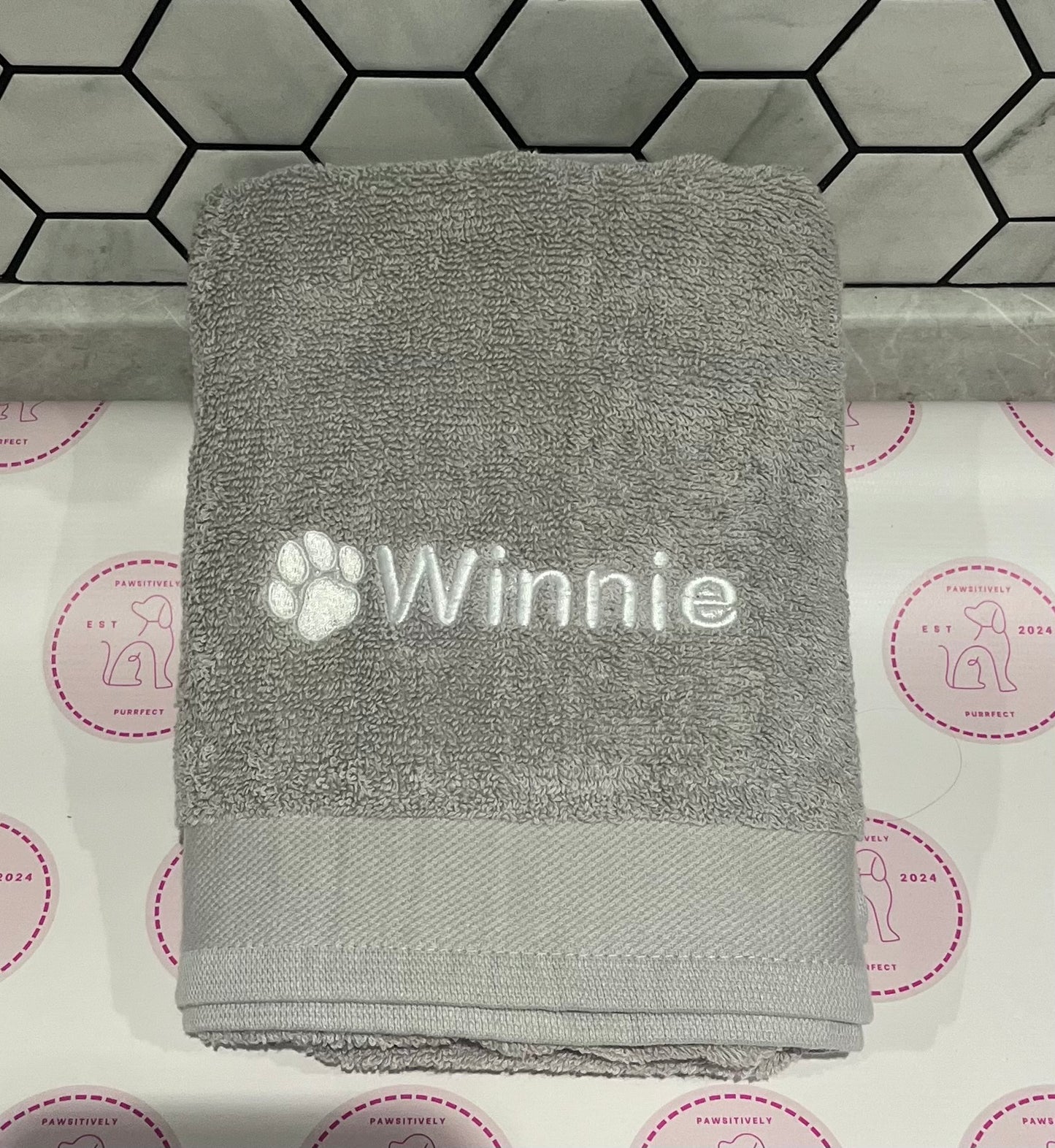 Personalised Embroidered Pet Towel - Pawsitively Purrfect