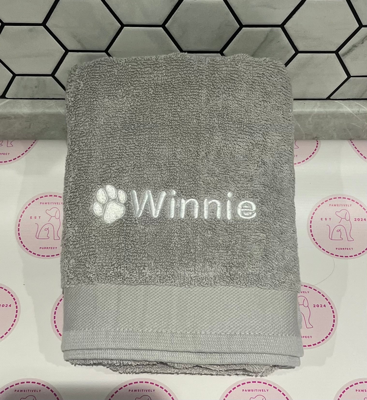Personalised Embroidered Pet Towel - Pawsitively Purrfect
