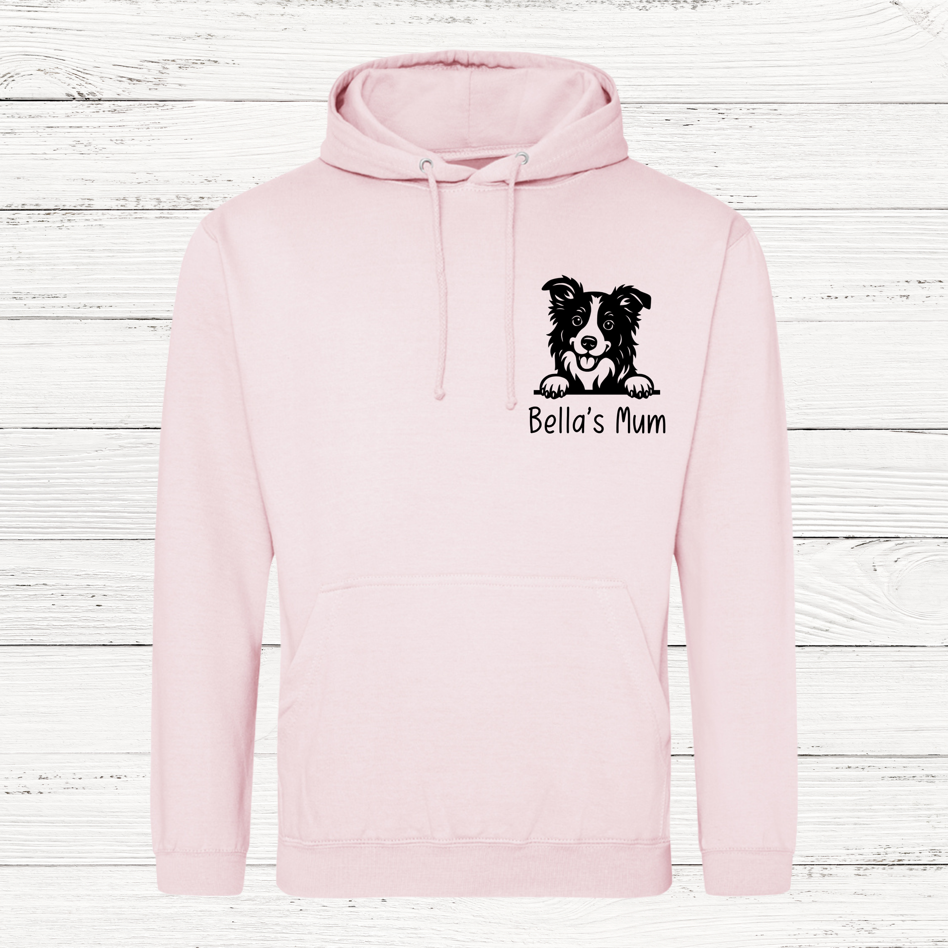 Pink hoodie with dog outline & Bellas mum