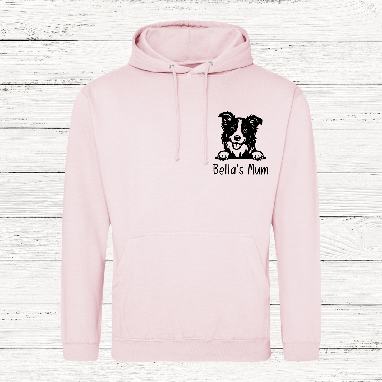 Pink hoodie with dog outline & Bellas mum