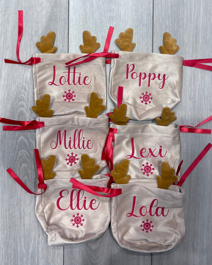 Personalised Christmas Reindeer Drawstring Bag | Perfect For Pets, Kids, Businesses