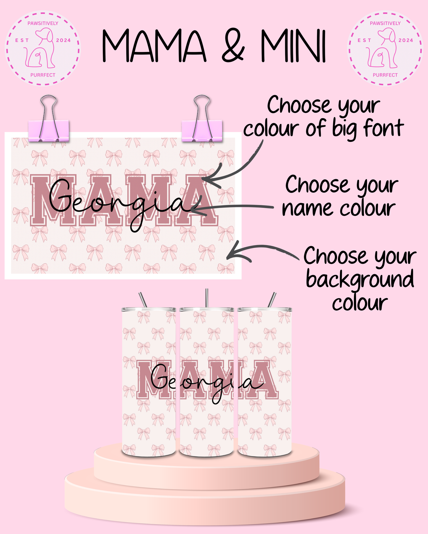 Personalised Mama & Mini Thermal Stainless Steel Tumbler Bundle 12oz & 20oz | Gifts For Human |