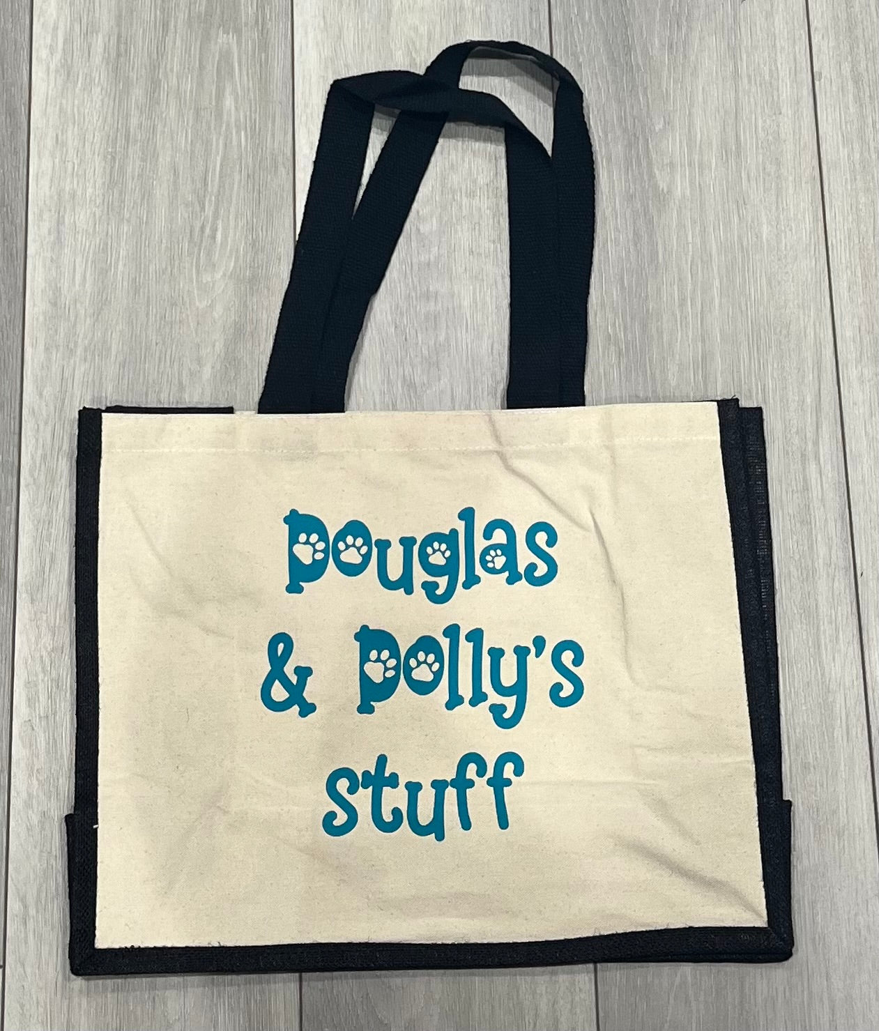 Personalised tote bag with text on
