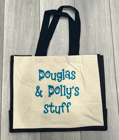 Personalised tote bag with text on