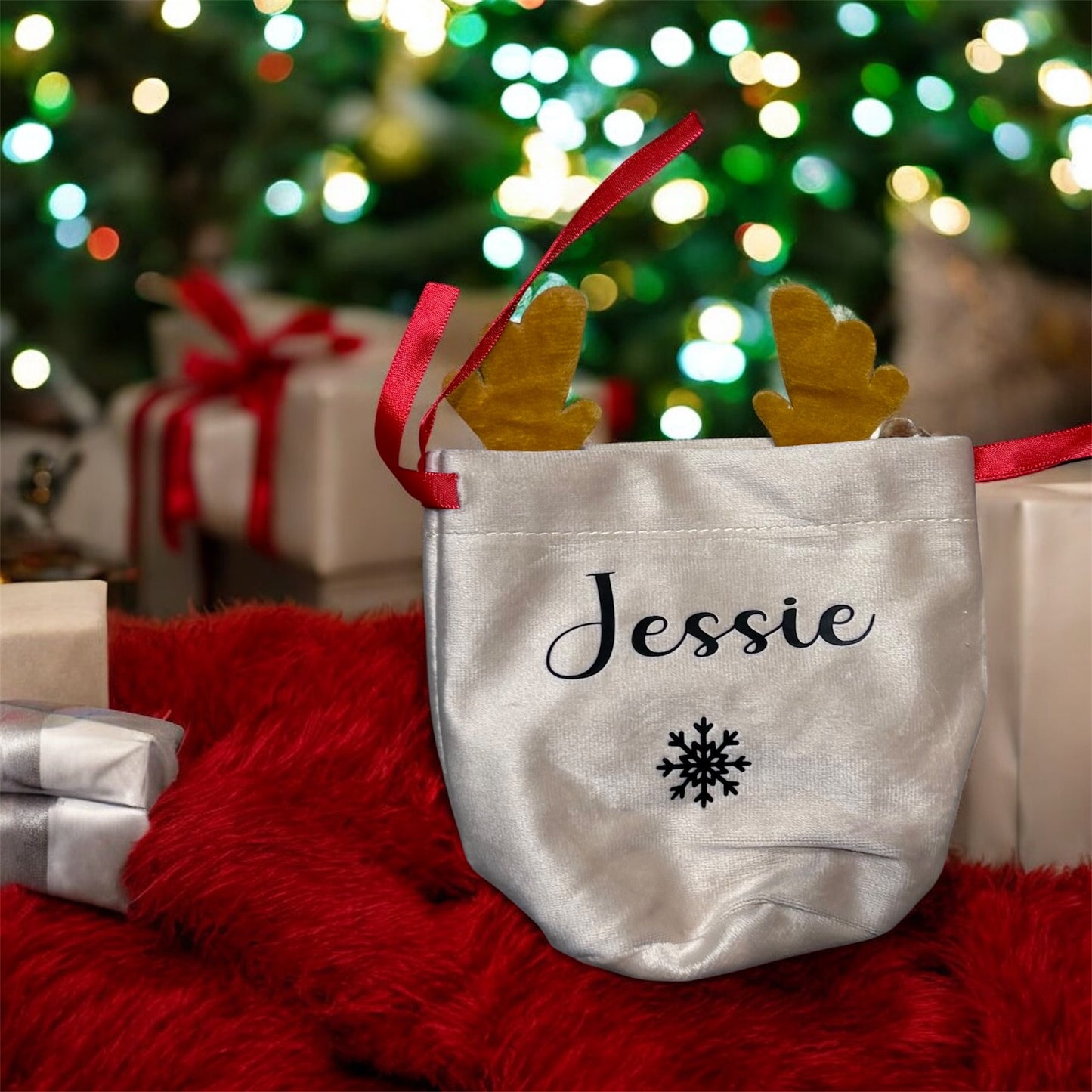 Personalised Christmas Reindeer Drawstring Bag | Perfect For Pets, Kids, Businesses