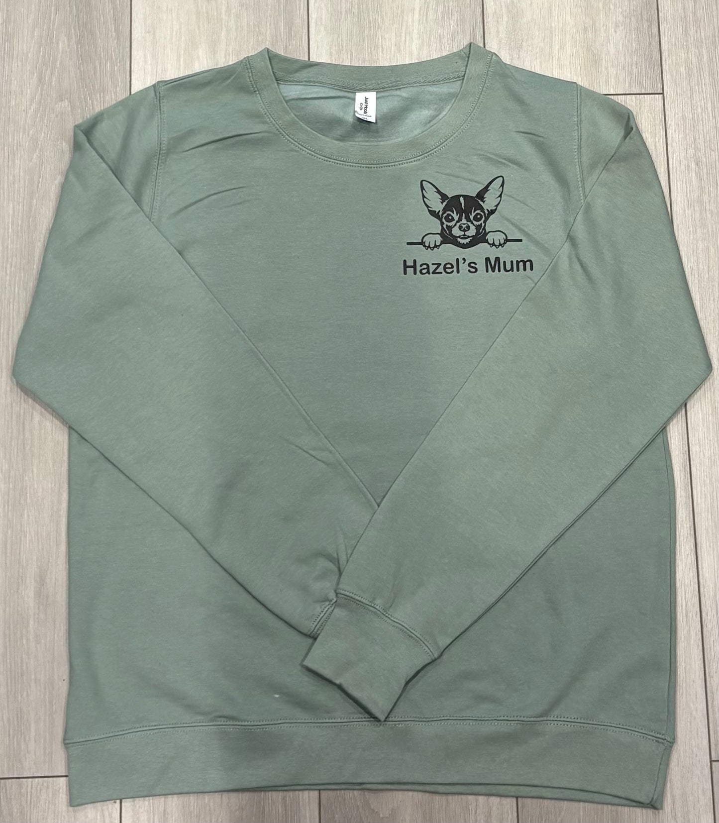 Womens Personalised Sweatshirt with dog outline and Hazels mum 