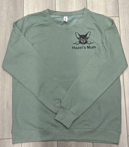 Womens Personalised Sweatshirt with dog outline and Hazels mum 