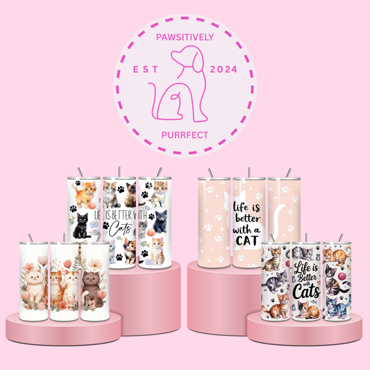 Cat Themed Thermal Stainless Steel Tumbler 20oz - Dogs | Pet Gifts For Humans | Choose Design