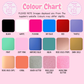 Color chart with various color swatches on a pink background