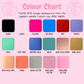 Color chart with various color swatches on a pink background
