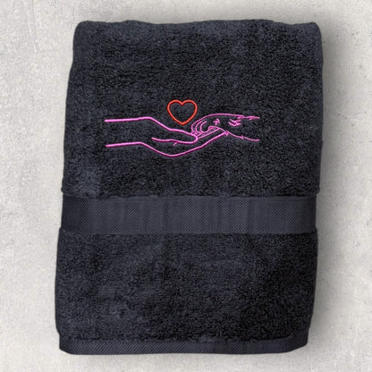 Human Hand & Paw Print Embroidered Pet Towel - Lots Of Colours