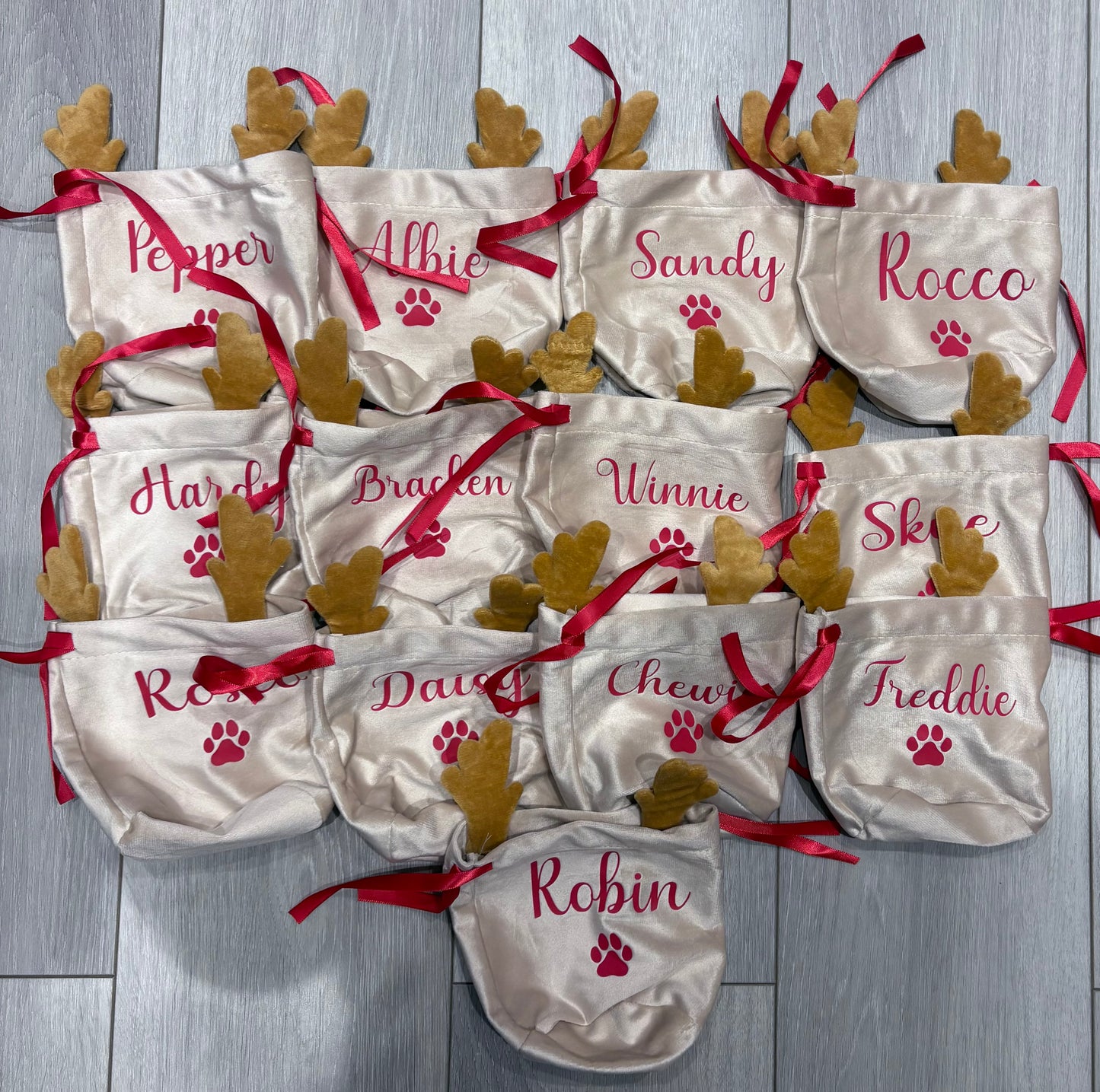 Personalised Christmas Reindeer Drawstring Bag | Perfect For Pets, Kids, Businesses