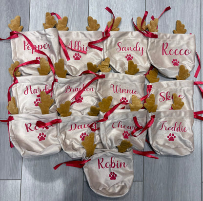Personalised Christmas Reindeer Drawstring Bag | Perfect For Pets, Kids, Businesses