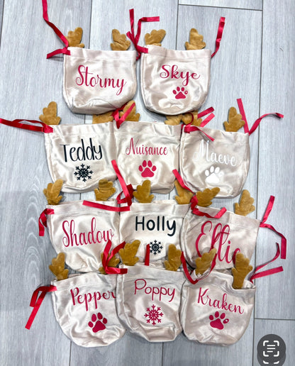 Personalised Christmas Reindeer Drawstring Bag | Perfect For Pets, Kids, Businesses