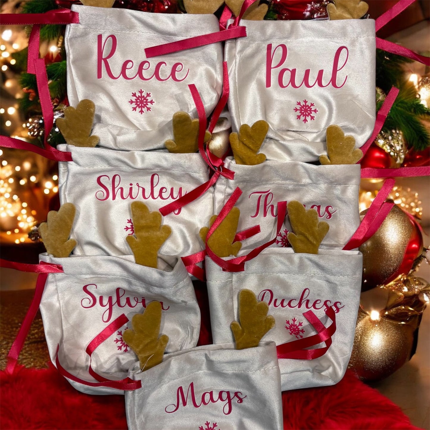 Personalised Christmas Reindeer Drawstring Bag | Perfect For Pets, Kids, Businesses