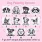 Illustrations of dogs peeking with various positions on a pink background