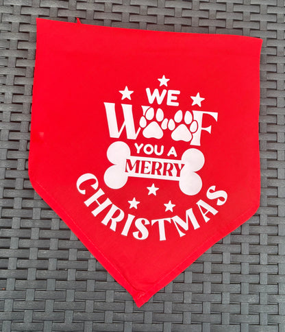 Personalised Christmas Pet Tie Bandana - One Size we woof you a merry christmas