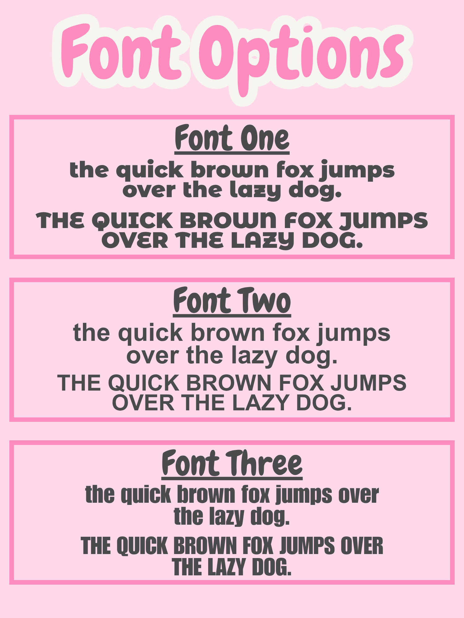 Comparison of three different fonts on a pink background