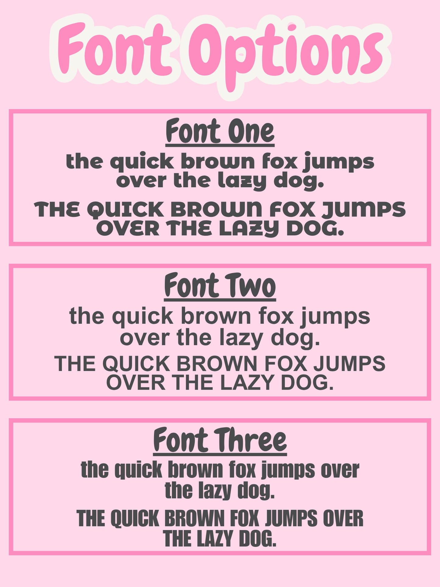 Comparison of three different fonts on a pink background