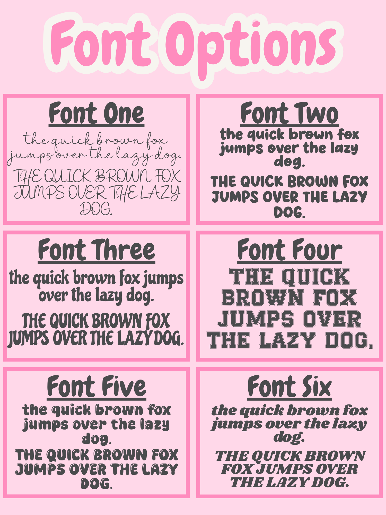 Comparison of different font styles on a pink background