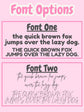 Comparison of two font styles on a pink background with text 'the quick brown fox jumps over the lazy dog'.