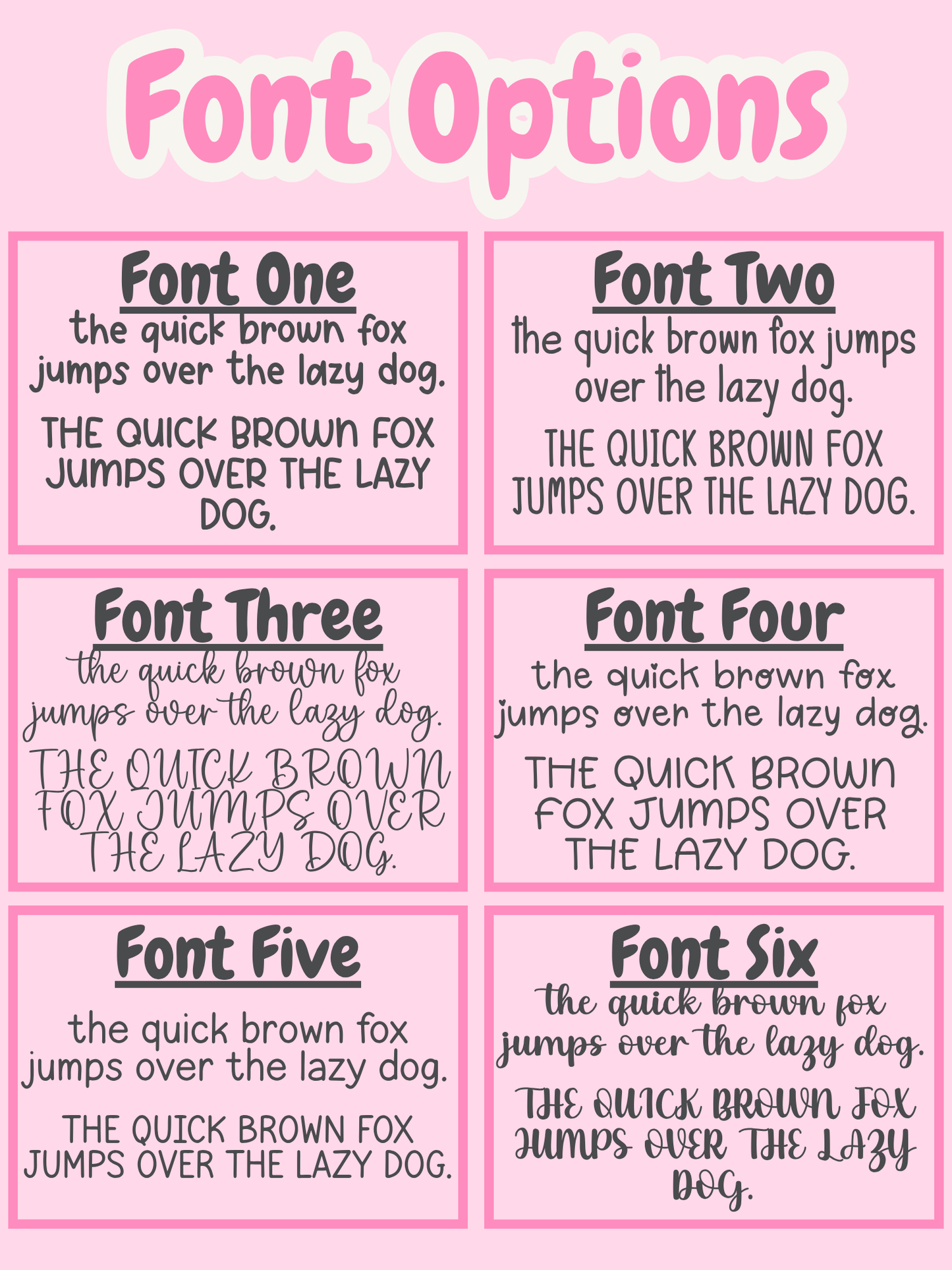 Comparison of different font styles on a pink background