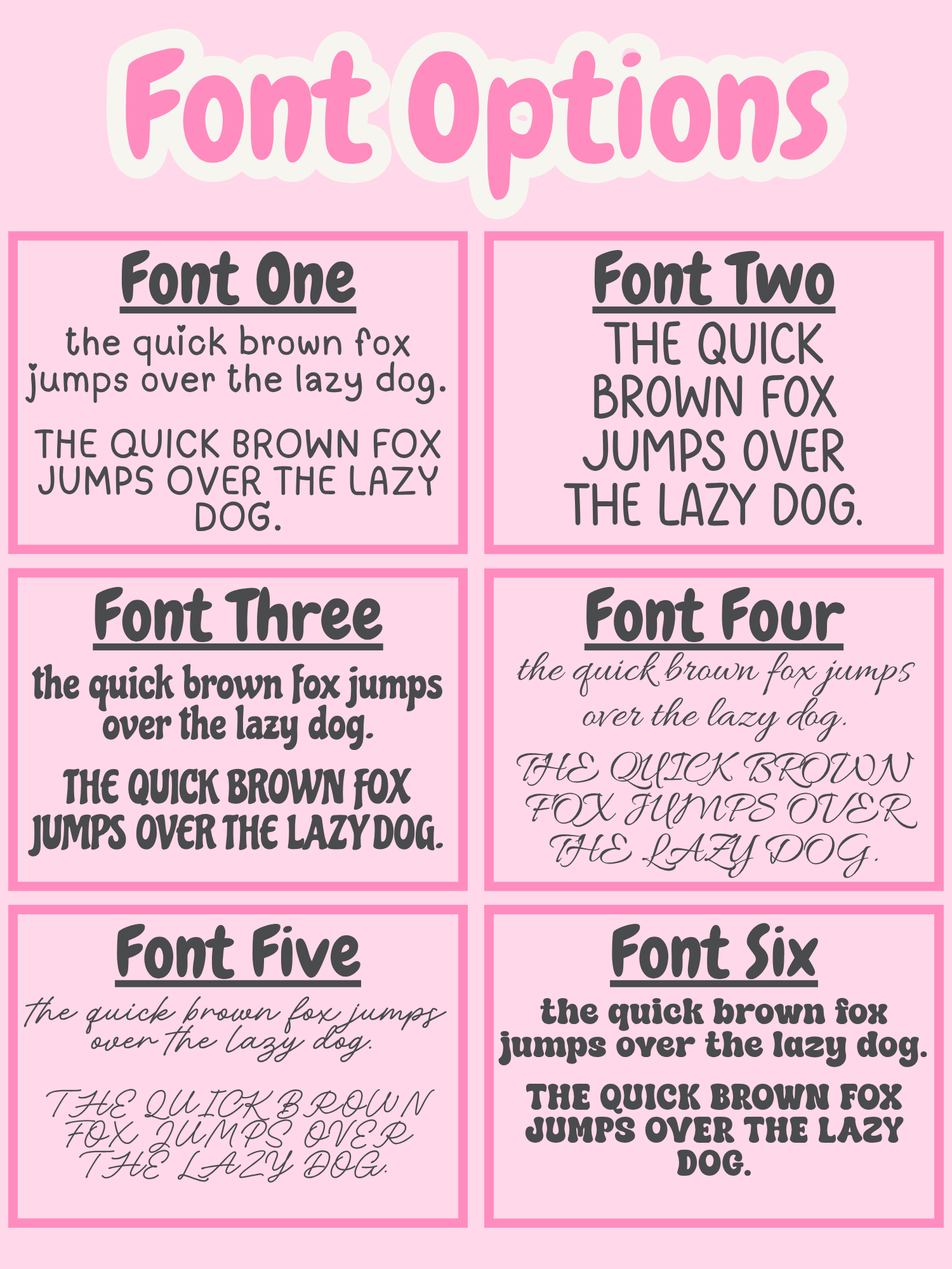 Comparison of different font styles on a pink background