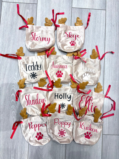 Personalised Christmas Reindeer Drawstring Bag | Perfect For Pets, Kids, Businesses