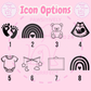 Set of icon options on a pink background with 'Pawsitively Purrfect' branding.