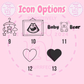 Icon options for a baby-themed design on a pink background with text and graphics.