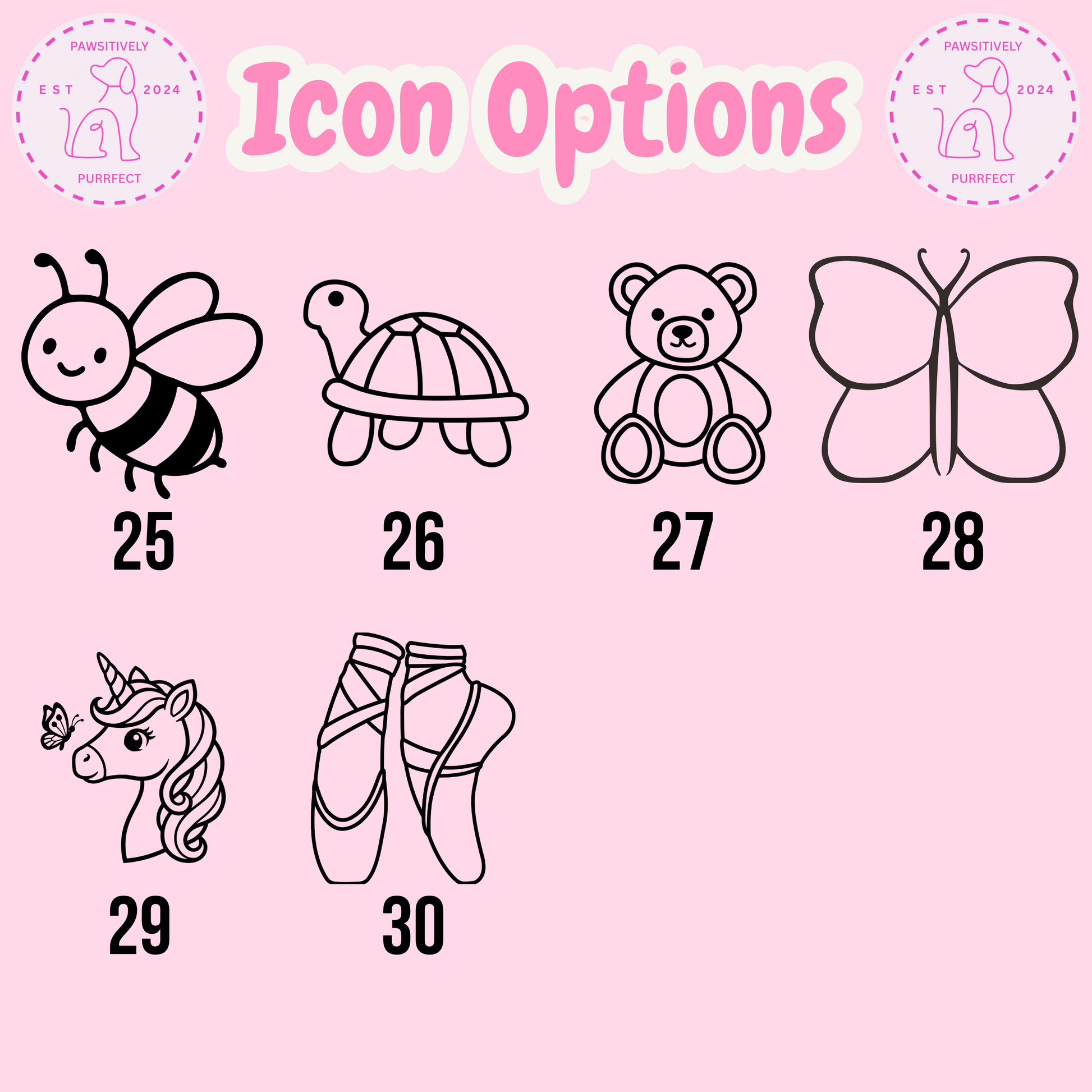 Icon options with numbers on a pink background