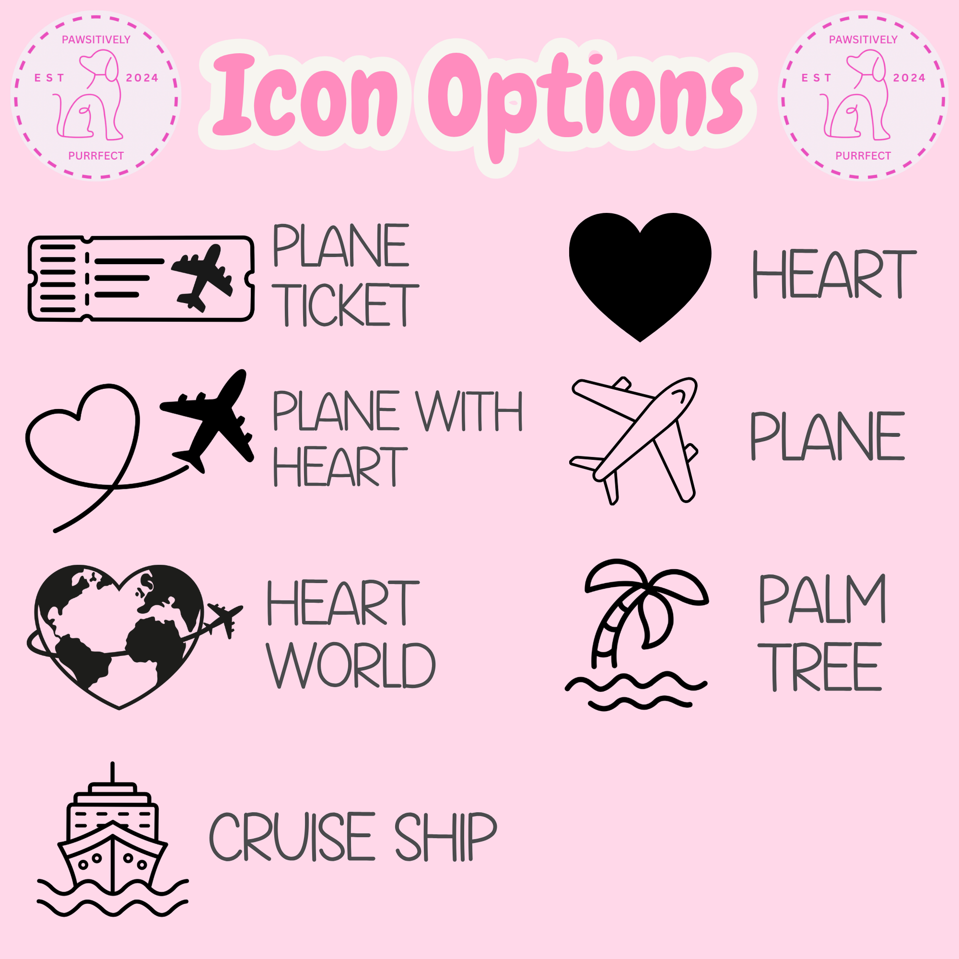 Set of travel-themed icons on a pink background with 'Parfumette' branding.