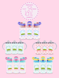 Collection of children's sippy cups with polka dot pattern on a pink background, featuring a brand logo.
