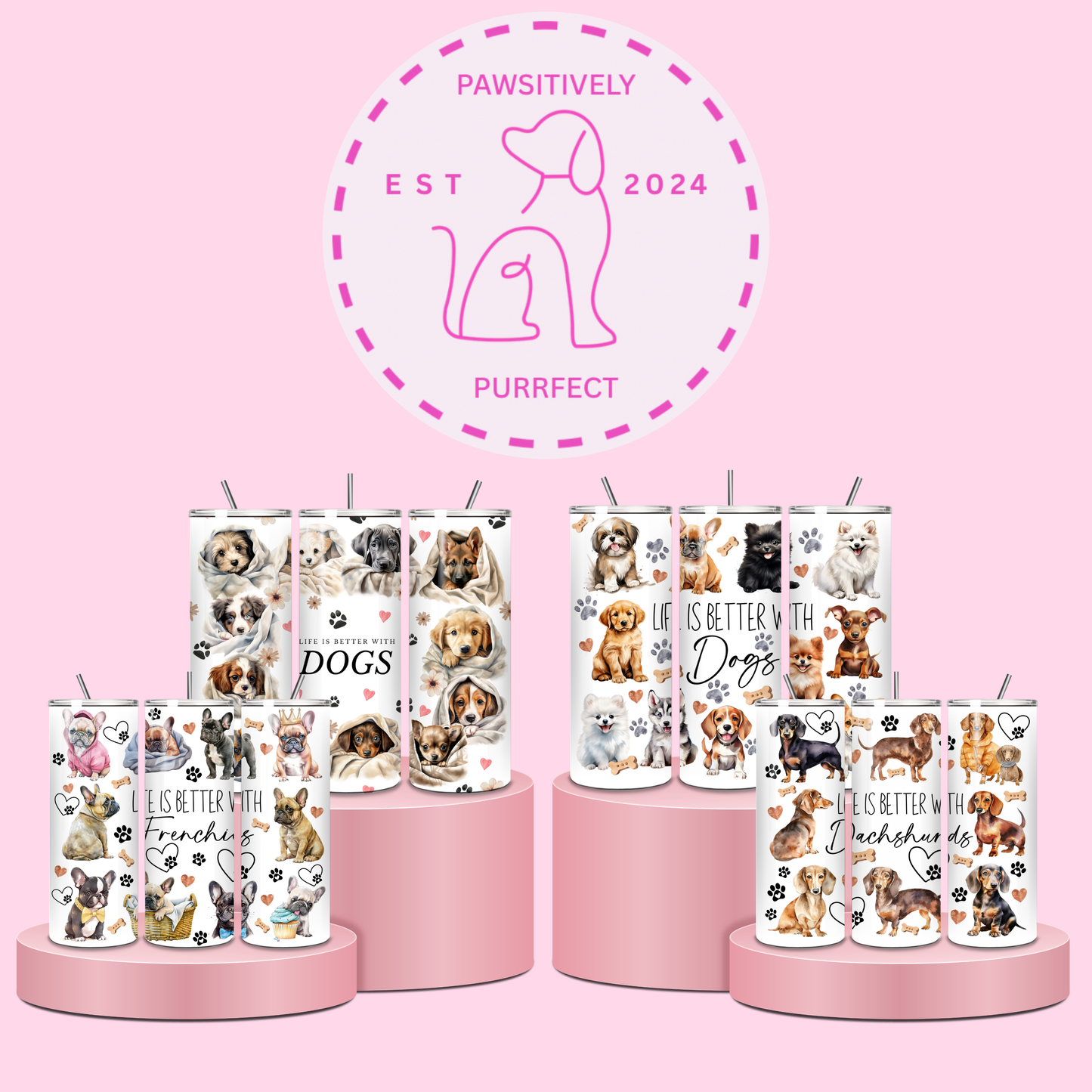 Life is Better Themed Thermal Stainless Steel Tumbler 20oz - Dogs | Pet Gifts For Humans | Choose Design