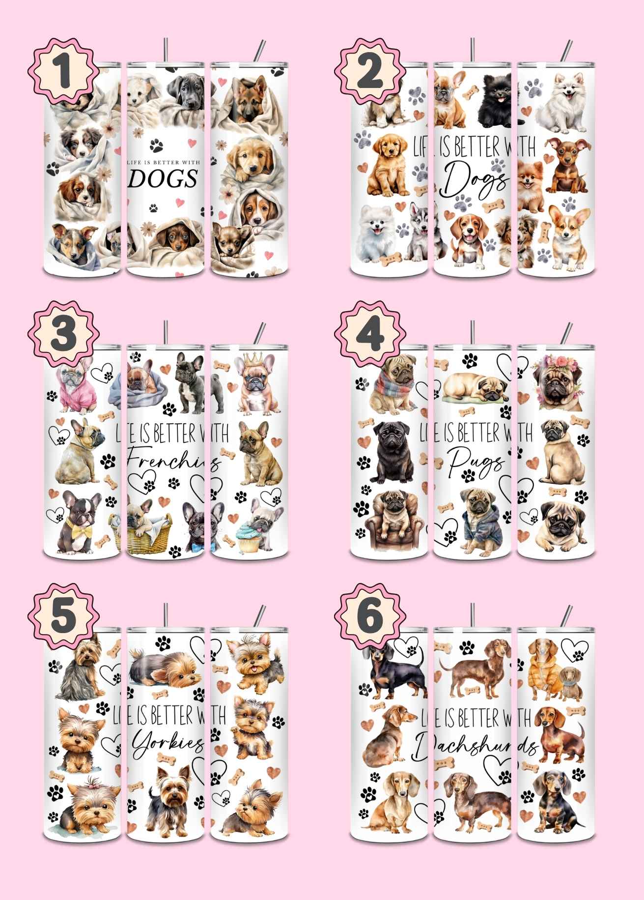 Life is Better Themed Thermal Stainless Steel Tumbler 20oz - Dogs | Choose Design