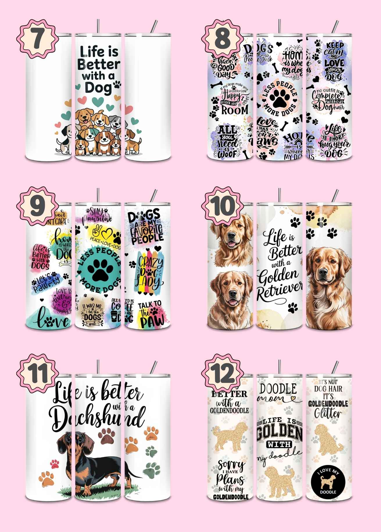 Life is Better Themed Thermal Stainless Steel Tumbler 20oz - Dogs | Choose Design