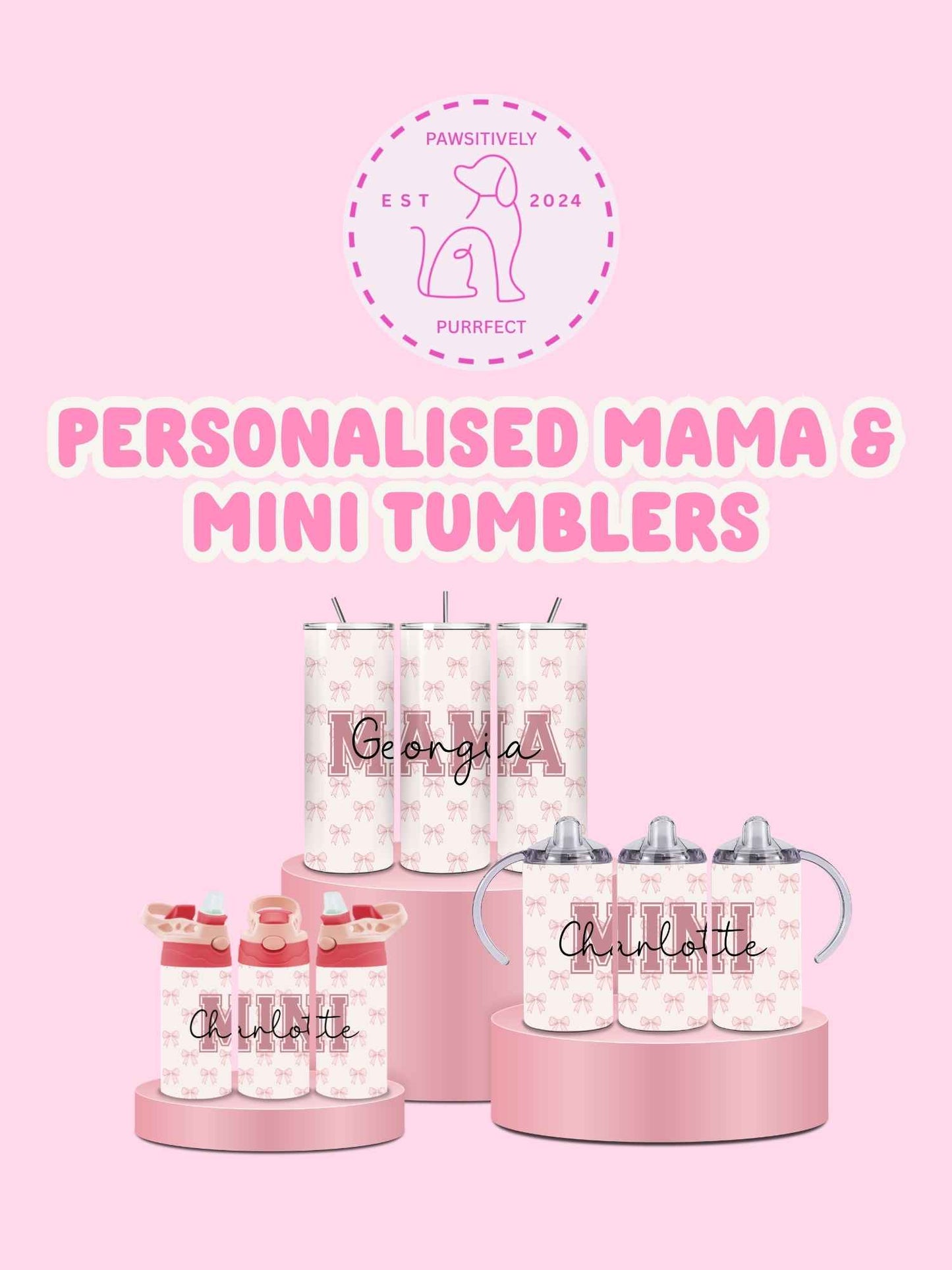 Personalised Mama & Mini Thermal Stainless Steel Tumbler Bundle 12oz & 20oz