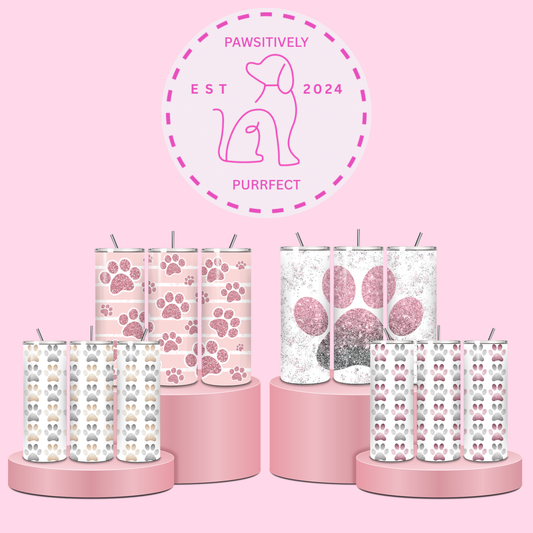 Paw Print Themed Thermal Stainless Steel Tumbler 20oz - Dogs | Pet Gifts For Humans | Choose Design