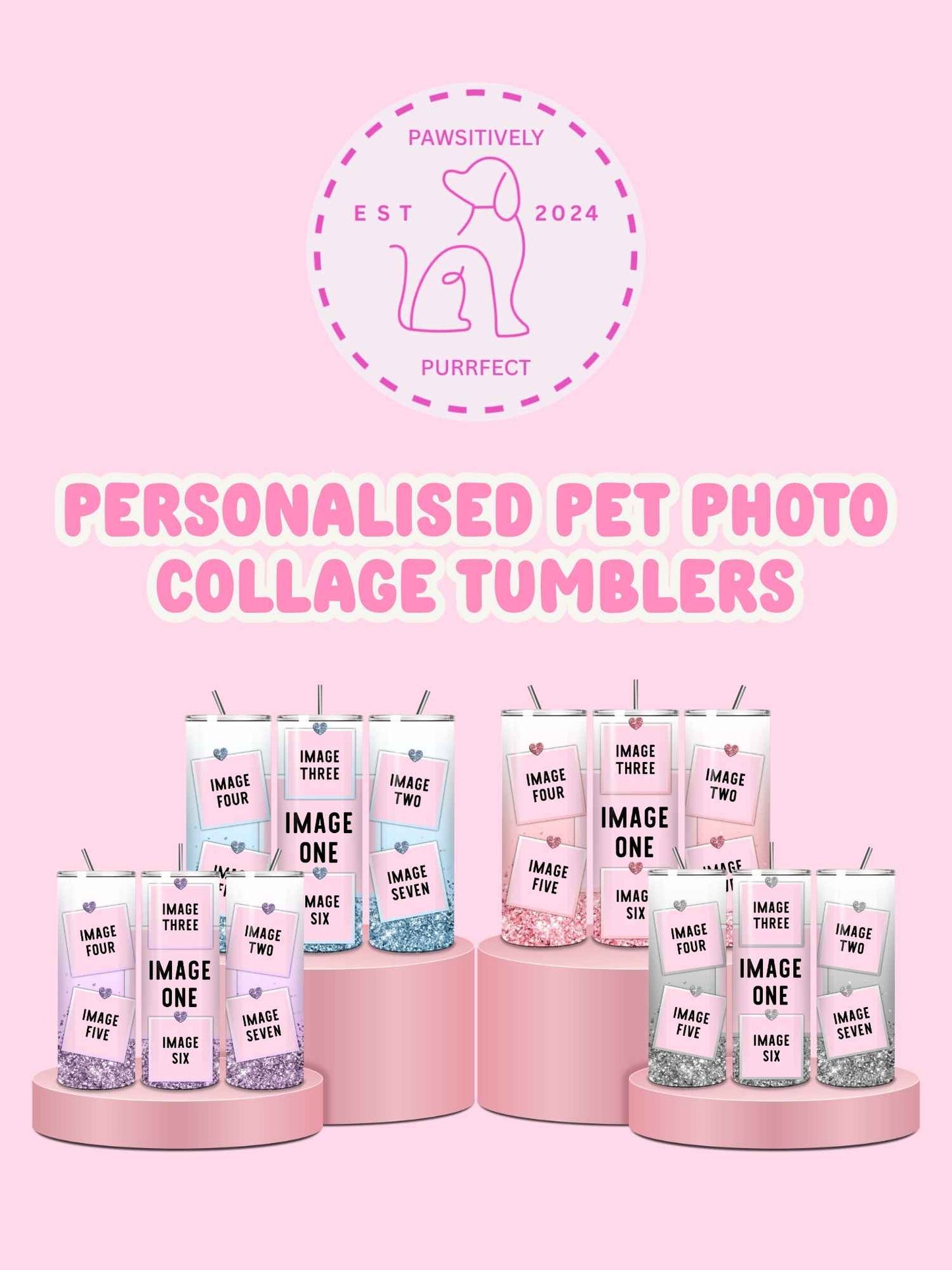 Personalised Pet Photo Collage Thermal Stainless Steel Tumbler 20oz