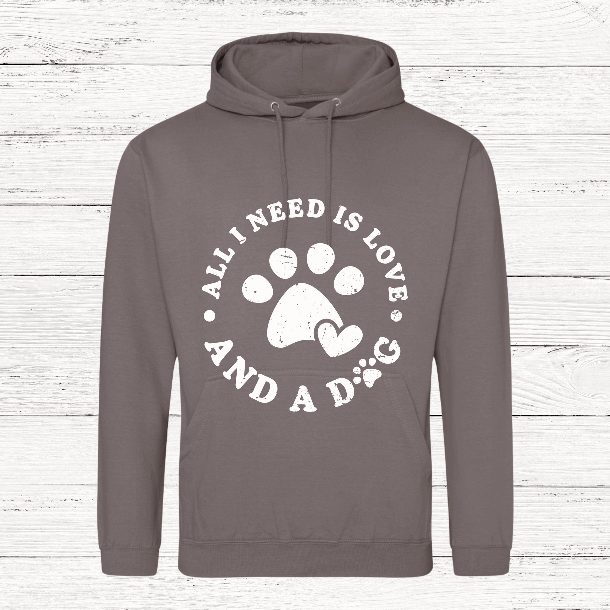 hoodie with all i needs is love and a dog in white
